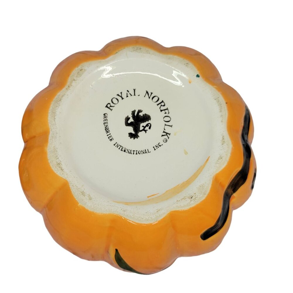 Vintage Royal Norfolk Halloween Pumpkin Ceramic Candy Cookie Jar Fall Autumn Bow - Picture 5 of 7